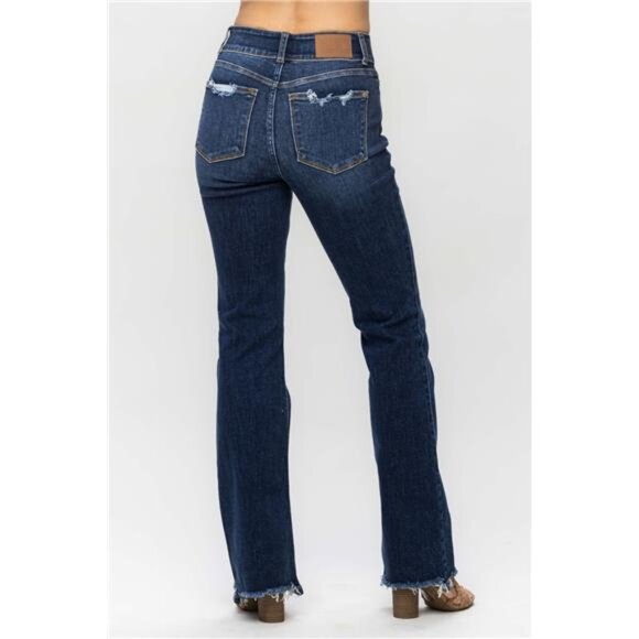 NWT Judy Blue Frayed Hem Bootcut Jeans, Dark Wash, Stretchy, Comfy, Fall Fashion - Picture 3 of 8